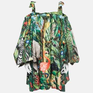 Pre Owned Dolce & Gabbana Multicolor Printed Cotton Cold Shoulder A-Line Mini Dress M