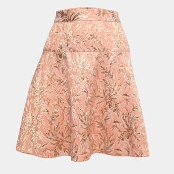 Pre Owned Dolce & Gabbana Pink Floral Jacquard Flared Mini Skirt M