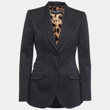 Pre Owned Dolce & Gabbana Black Striped Wool Tailored Blazer S
