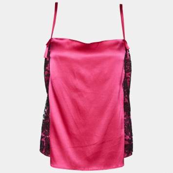 Pre Owned D&G Fuschia Pink Silk Satin & Lace Camisole L