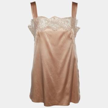 Pre Owned Dolce & Gabbana Beige Satin & Lace Cami Top M