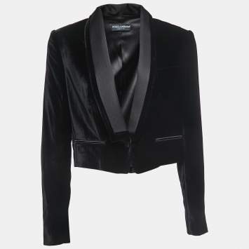 Pre Owned Dolce & Gabbana Black Velvet & Satin Lapel Detailed Blazer M