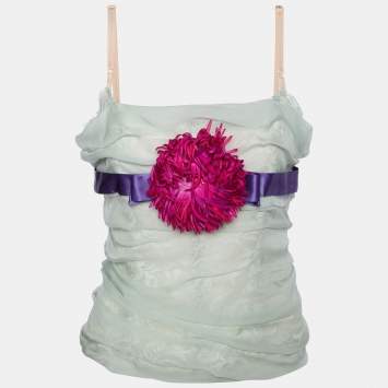 Pre Owned Dolce & Gabbana Light Green Silk & Lace Corset Top L