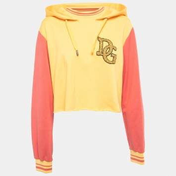 Pre Owned Dolce & Gabbana Orange/Pink Jersey Logo Embellished Hooded Sweatshirt M