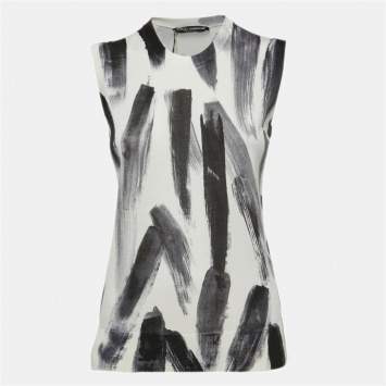 Pre Owned Dolce & Gabbana White/Black Silk Knit Sleeveless Top M