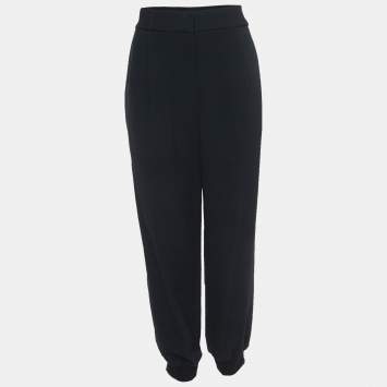Pre Owned Dolce & Gabbana Black Crepe Logo Tape Detail Pants L