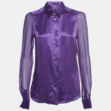 Pre Owned Dolce & Gabbana Purple Silk Semi Sheer Long Sleeve Shirt M