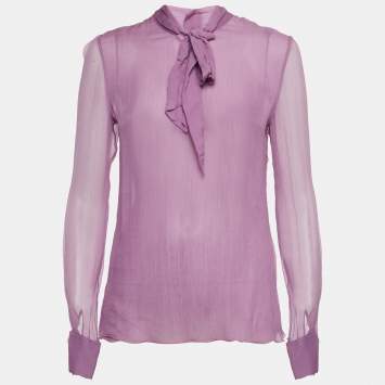 Pre Owned Dolce & Gabbana Purple Silk Tie-Up Detail Blouse M