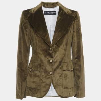 Pre Owned Dolce & Gabbana Green Velvet Single Breasted Jacket M