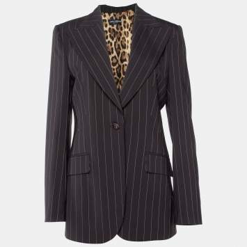Pre Owned Dolce & Gabbana Brown Pinstriped Wool Tailored Blazer M