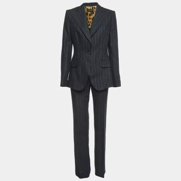 Pre Owned Dolce & Gabbana Navy Blue Pinstripe Linen Single Breasted Suit M