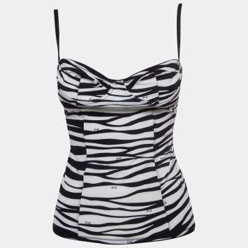 Pre Owned Dolce & Gabbana Under Wear Black/White Print Stretch Nylon Strappy Top M