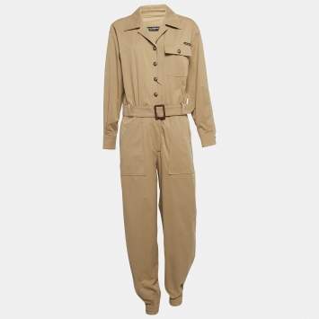 Pre Owned Dolce & Gabbana Beige Cotton Belted Cargo Jumpsuit M