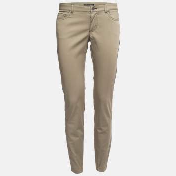 Pre Owned Dolce & Gabbana Green Contrast Side Trim Cotton Slim Trousers M