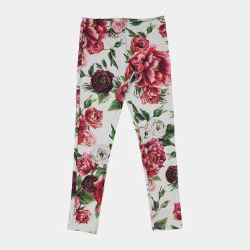 Pre Owned Dolce & Gabbana White/Red Floral Print Jersey Leggings Size 7/8Y