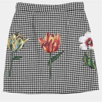 Pre Owned Dolce & Gabbana Black Wool Houndstooth Skirt Size 7/8Y    