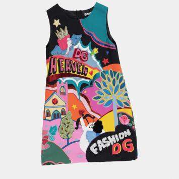 Pre Owned Dolce & Gabbana Multicolor Printed and Applique Crepe Dress Size 11/12Y