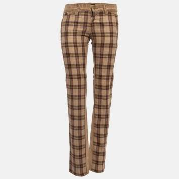 Pre Owned D&G Beige Corduroy & Plaid Wool Blend Trousers S