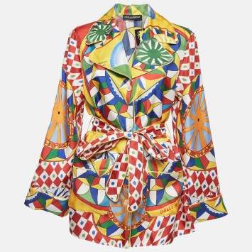 Pre Owned Dolce & Gabbana Multicolor Silk Belted Shirt M