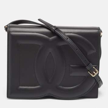 مملوكة مسبقًا Dolce & Gabbana Black Leather DG Logo Crossbody Bag
