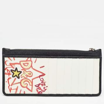 Pre Owned Dolce & Gabbana Multicolor Printed Leather Zip Card Holder