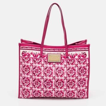 مملوكة مسبقًا Dolce & Gabbana Fuchsia Majolica Print Canvas Large Shopper Tote