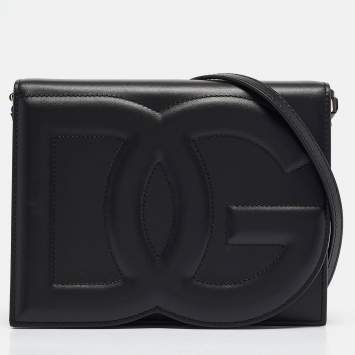 Pre Owned Dolce & Gabbana Black Leather DG Logo Crossbody Bag