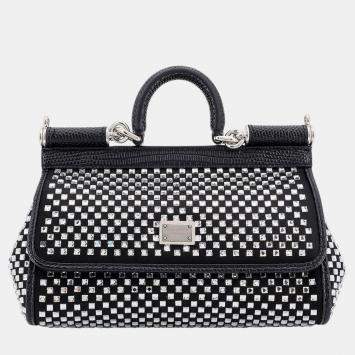 Dolce & Gabbana Black Satin and Rhinestones Siciliy Handbag