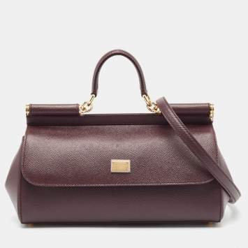Pre Owned Dolce & Gabbana Burgundy Leather Medium Sicily Top Handle Bag