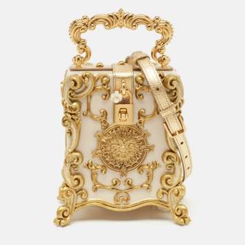 Pre Owned Dolce & Gabbana Gold Acrylic and Leather Baroque Dolce Box Top Handle Bag