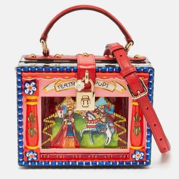 Pre Owned Dolce & Gabbana Multicolor Wood and Lizard Embossed Leather Teatro Lei Pupi Dolce Dolce Box Bag