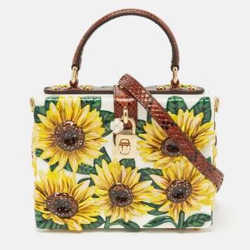Pre Owned Dolce & Gabbana Yellow/Brown Acrylic and Python Trim Sunflower Dolce Box Bag