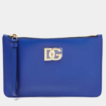 Pre Owned Dolce & Gabbana Blue Leather DG Millennials Wristlet Clutch