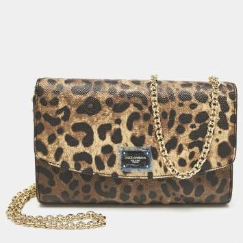 Pre Owned Dolce & Gabbana Leopard Print Leather Nina Chain Clutch 
