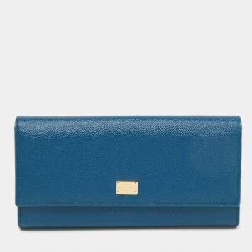 Pre Owned Dolce & Gabbana Blue Leather Flap Continental Wallet