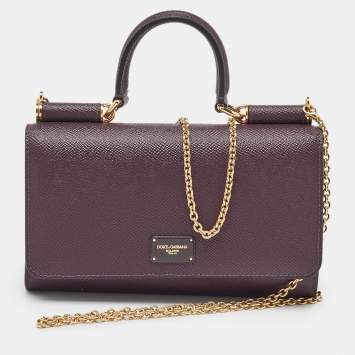 Pre Owned Dolce & Gabbana Burgundy Leather Sicily Phone Chain Bag