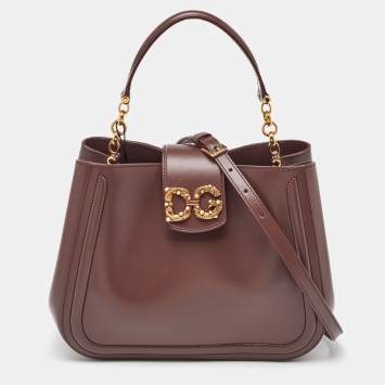 Pre Owned Dolce & Gabbana Brown Leather DG AMORE Top Handle Bag