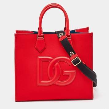 Pre Owned Dolce & Gabbana Red Canvas Maxi-DG Logo Shopper Tote