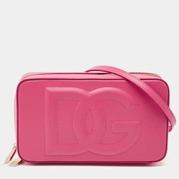 Pre Owned Dolce & Gabbana Pink Leather DG Logo Camera Crossbody Bag