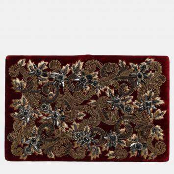 Pre Owned Dolce & Gabbana Gold Frame Red Velvet Clutch Evening Purse Bag