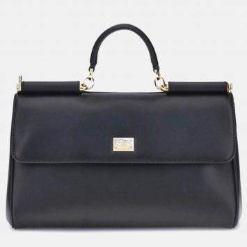Pre Owned Dolce & Gabbana My Sicily Black Leather Handbag