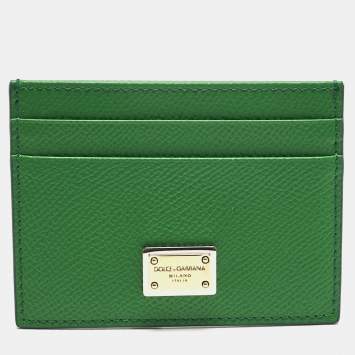 Pre Owned Dolce & Gabbana Green Leather Logo Card Holder