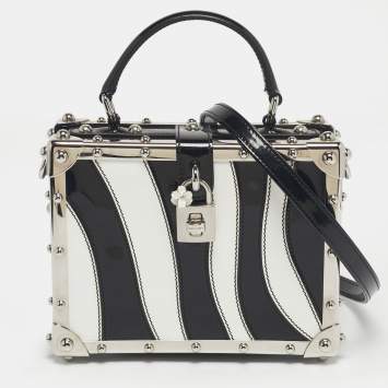 Pre Owned Dolce & Gabbana Black/White Patent Leather Dolce Box Top Handle Bag