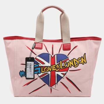 مملوكة مسبقًا Dolce & Gabbana DG Loves London Pink/Red Canvas and Leather Shopper Tote