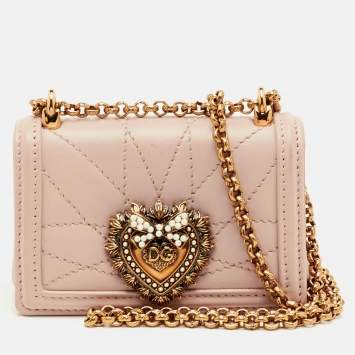 مملوكة مسبقًا Dolce & Gabbana Devotion Powder Pink Quilted Leather Micro Crossbody Bag