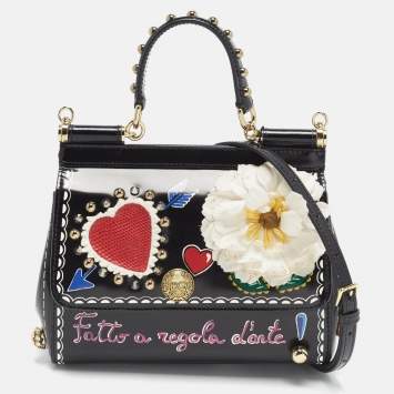Pre Owned Dolce & Gabbana Miss Sicily Limited Edition Small Black Patent Leather Top Handle Bag