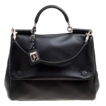 Pre Owned Dolce & Gabbana Black Soft Leather Large Sicily Top Handle Bag