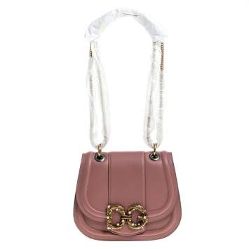 Pre Owned Dolce & Gabbana Pastel Pink Leather Small Amore Crossbody Bag