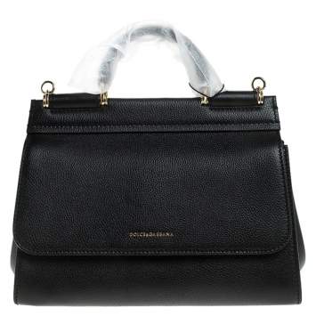 Pre Owned Dolce & Gabbana Black Leather Soft Medium Miss Sicily Top Handle Bag