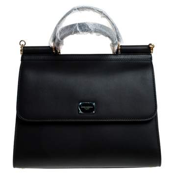 Pre Owned Dolce & Gabbana Black Leather Sicily 58 Top Handle Bag